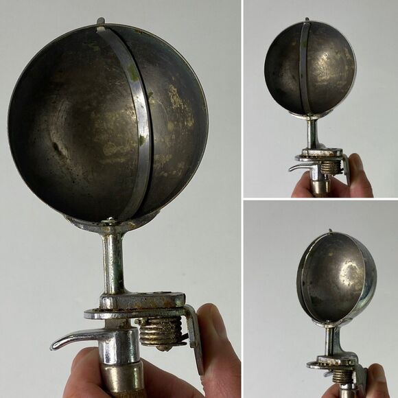 Vtg Medco NYC Ice Cream Scoop Wooden Handle Mechanical Metal Gears Works Size 8? - Picture 11 of 12